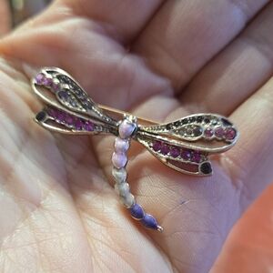 Vintage Elegant Liz Claiborne Dragonfly Brooch with Purple and Pink Accents